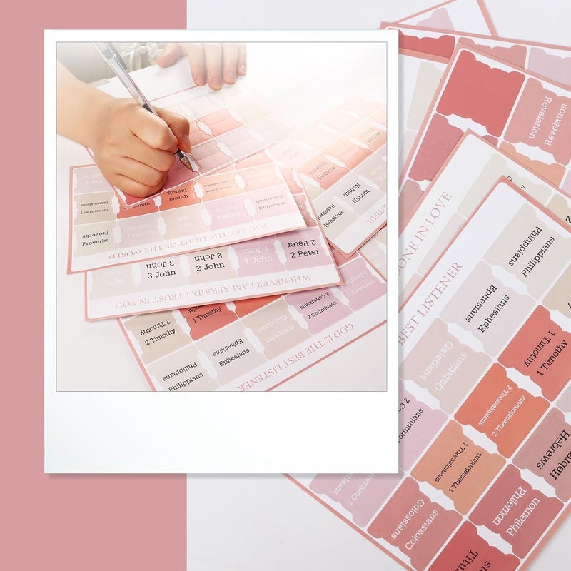 DOMMARE 90 Pieces Pink Bible Tabs for Women, Cute Large Print Bible Bookmarks Index Tabs Study Supplies Guide Kit, Small Baptism Christian Gifts for Men Boys Beginner Easy to Read - Image 5